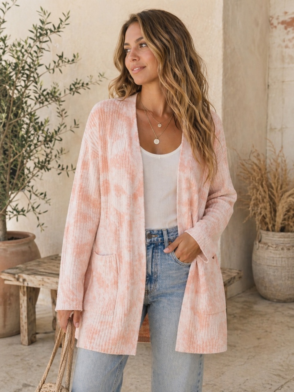 Universal Thread Coral Tie Dye Cardigan XS Open Front Cotton Cozy NWT